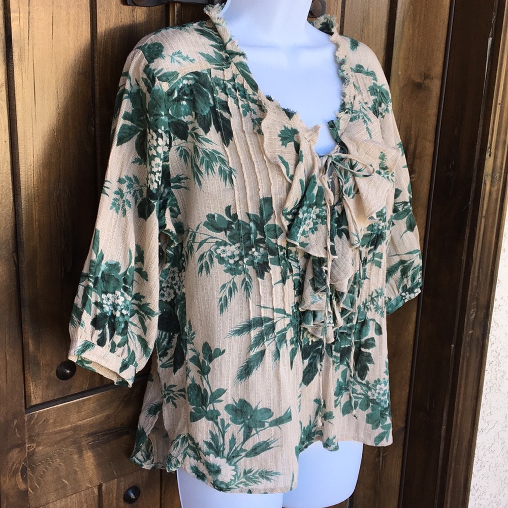 Denim & Supply Floral Ruffle Tie Front Blouse S M - Picture 4 of 8